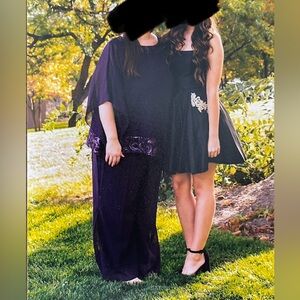 Le Bos plus size Embroidered Trim Two Piece Geotgette pant set.